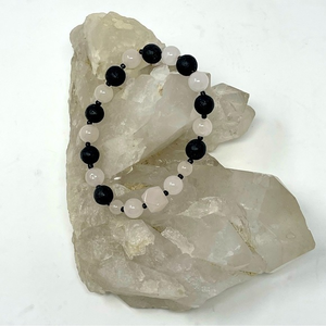 Rose Quartz Lava Bracelet Black bead spacers‎ Hexagon Cut Main Rose Quartz Bead